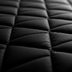Obraz premium Black quilted padded fabric texture with diamond stitching pattern, luxury leather or synthetic material close-up for fashion, upholstery and interior design background concept 