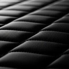 Obraz premium Black quilted padded fabric texture with diamond stitching pattern, luxury leather or synthetic material close-up for fashion, upholstery and interior design background concept 