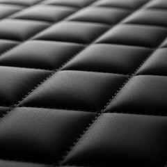 Obraz premium Black quilted padded fabric texture with diamond stitching pattern, luxury leather or synthetic material close-up for fashion, upholstery and interior design background concept 