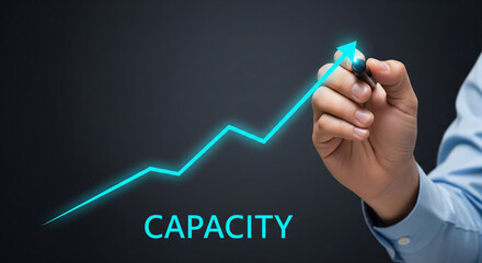 Hand drawing a bright upward trending arrow representing growth and increasing capacity
