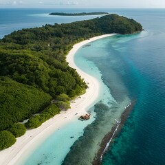 Obraz premium Aerial view of a tropical island with white sandy beach and crystal clear waters