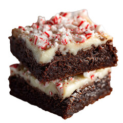 Chocolate Brownie with White Chocolate Ganache and Crushed Peppermint Topping Isolated on Transparent Background