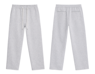 Blank Light Grey Sweatpants Front and Back Views Isolated on Transparent Background