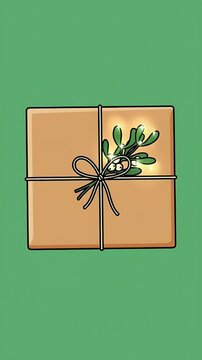 Animated Gift Box With Mistletoe And Lights On Green Background