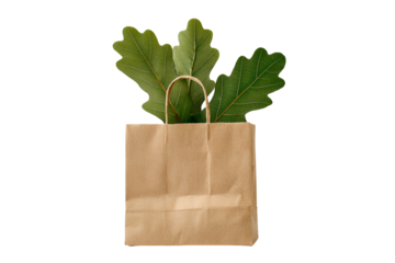 Brown paper bag with green leaves for eco friendly shopping