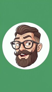 Animated Hipster Man Portrait with Glasses and Beard Green Background