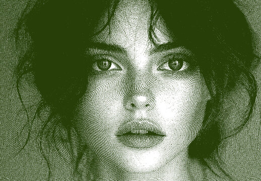 Green And Black Halftone Engraving Photo Effect