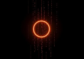 Abstract digital stream with glowing circle and binary code for futuristic background design