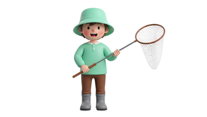 3D Cartoon Boy with Butterfly Net