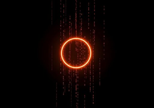 Abstract digital stream with glowing circle and binary code for futuristic background design - Powered by Adobe