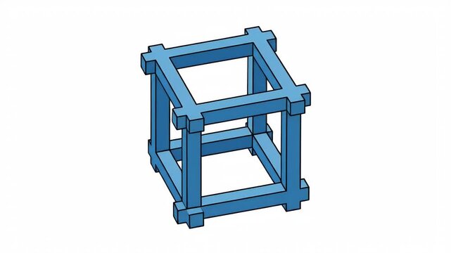 Blue Impossible Cube Structure Motion Graphic Loop