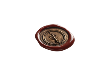 Elegant red wax seal stamp with gold emblem on black background