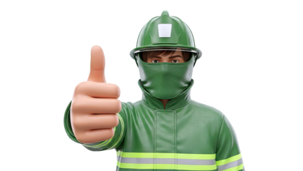 3D Firefighter in Protective Gear Gives Thumbs Up