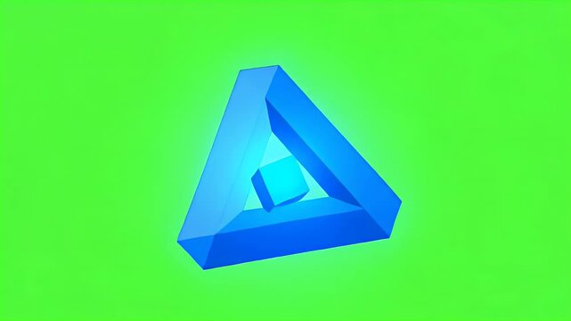 Blue Penrose Triangle Illusion Animation Footage on Green Screen