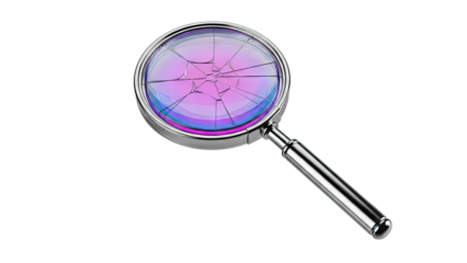Magnifying glass with cracked lens and iridescent colors