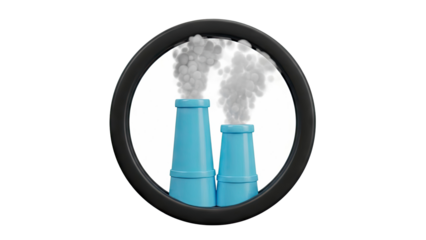 3D Rendering of Factory Chimneys Emitting Smoke within a Ring