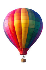 Fototapeta premium A vibrant, multicolored hot air balloon, ascending against an isolated background