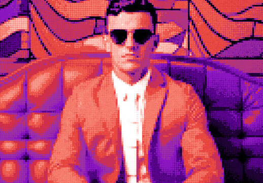 Purple And Orange Pixel Art Retro Game Photo Effect