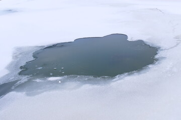Open water in a reservoir in winter.