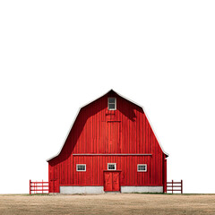 Red farm barn with a gambrel roof transparent white background