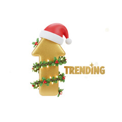 Gold Christmas trending arrow with Santa hat and festive lights