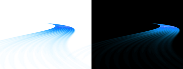 Abstract futuristic swirl effect glowing road light trail in bright blue color creating speed motion on a dark background