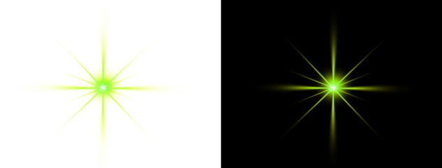 Luminescent green starburst lens flare element on dark background for creative digital artwork and professional photo editing lighting effects
