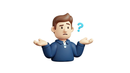 Confused 3D Man Shrugging with Question Mark