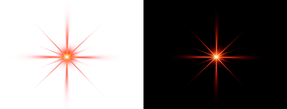 Radiant red star flare with sharp glowing rays for cinematic lighting effects and creative visual design elements on black background textures - Powered by Adobe