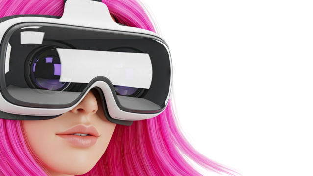 Woman with pink hair wearing virtual reality headset - Powered by Adobe