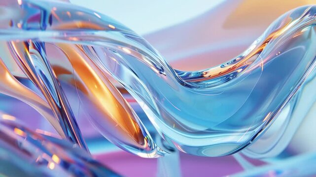 Abstract blue and orange wave design with shiny reflective surface