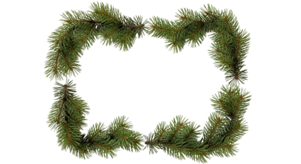 Christmas pine branches frame isolated on black background, festive holiday garland border template