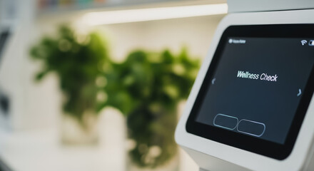 Modern digital device screen displaying "Wellness Check" in a bright, health-focused environment