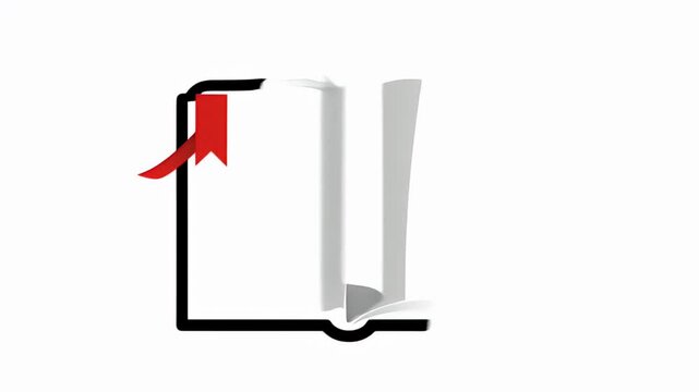 Black Open Book Icon with Red Bookmark Elegant Simple Motion Graphics