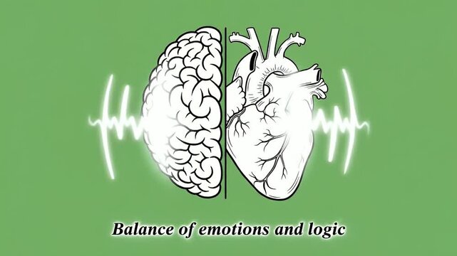 Animation Of Brain And Heart Balancing Emotions And Logic