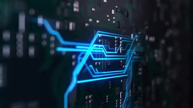 コンピュータ基盤　回路に沿って光る