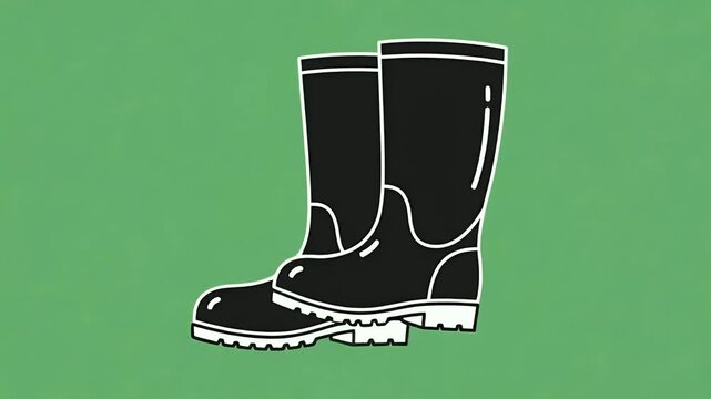 Black Rubber Boots Motion Graphic Green Background