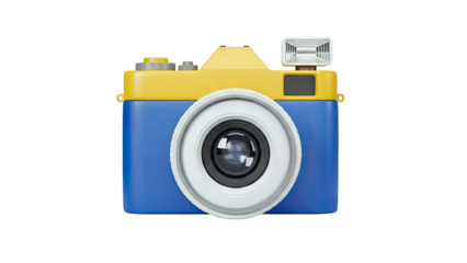 Retro camera with yellow and blue design