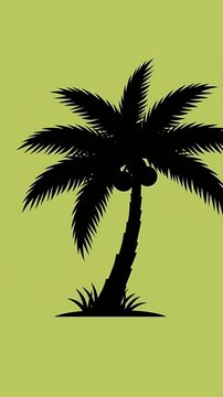Black Silhouette Coconut Palm Tree on Light Green Background