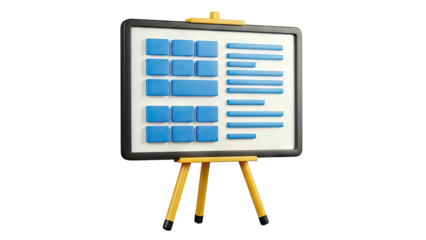3D Presentation Board with Blue Blocks and Lines