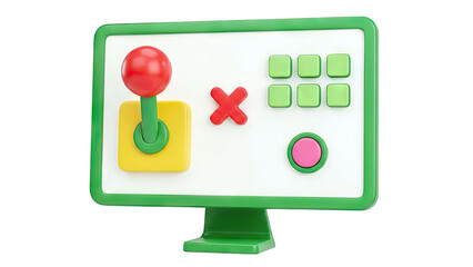 3D Render of a Retro Game Console Screen with Joystick