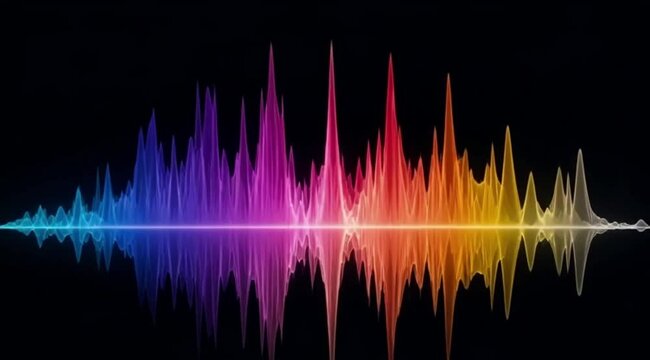 Vibrant Rainbow Sound Wave Visual Representation on Black Background. 4k video slow motion.
