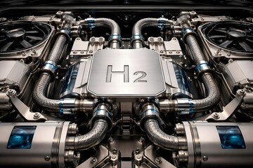 Obraz premium Hydrogen Fuel Cell Engine System for Clean Energy Automotive Technology Marketing