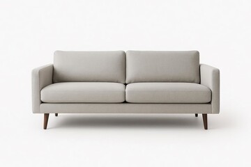 A modern sofa with legs sits on a white background.