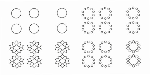 Fototapeta premium Arrangement of circles and patterns from simple to complex geometric designs