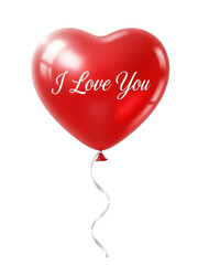 Red heart balloon with i love you text isolated on transparent background