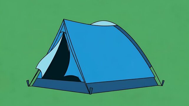 Blue Camping Tent Setup on Green Background Footage