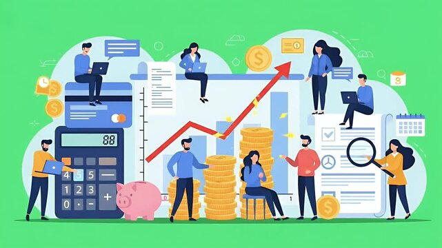Business Finance Growth Chart With People Working Animation Footage