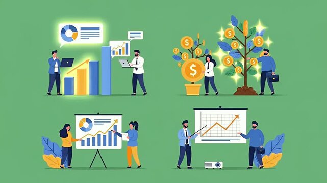 Business Growth and Investment Concepts Flat Design Footage