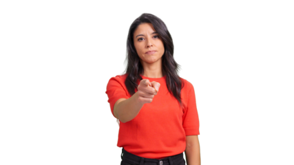 Woman pointing finger at camera asking for responsibility